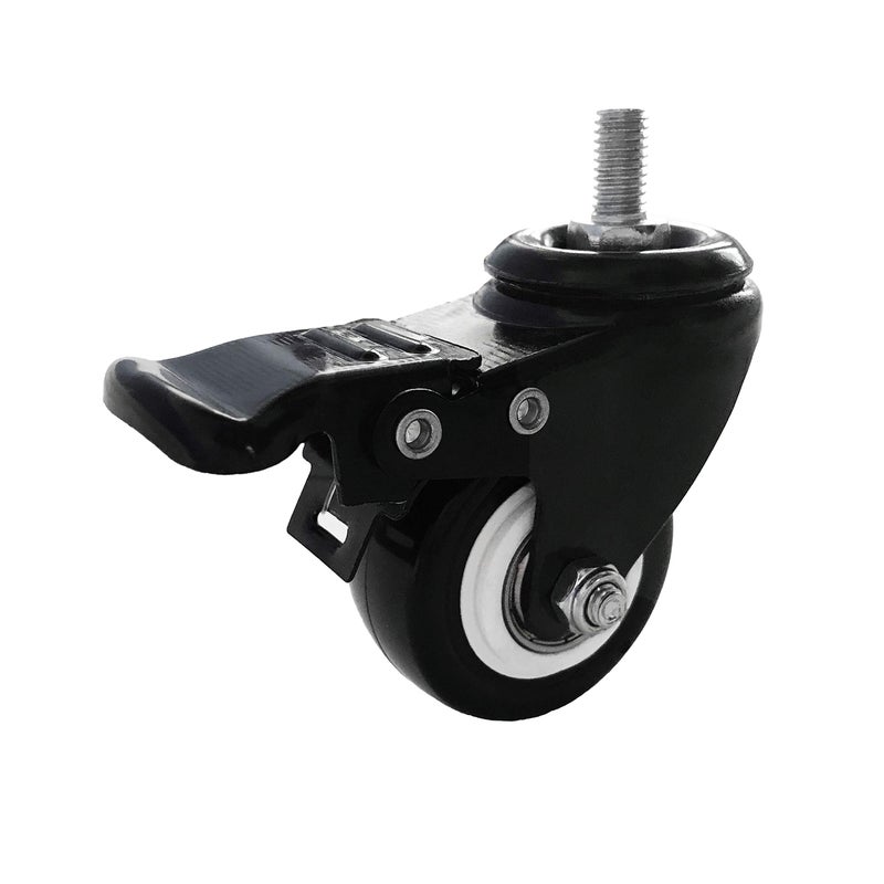 VWINDESK 2 inch M8(0.315'' Î¦) 15mm Threaded Locking Caster Wheels, Set of 4, Swivel, Polyurethane PU Swivel Ball Casters with 360 Degree Top Plate 220lb Total Capacity, Brake, Used for Standing Desk - Image 1